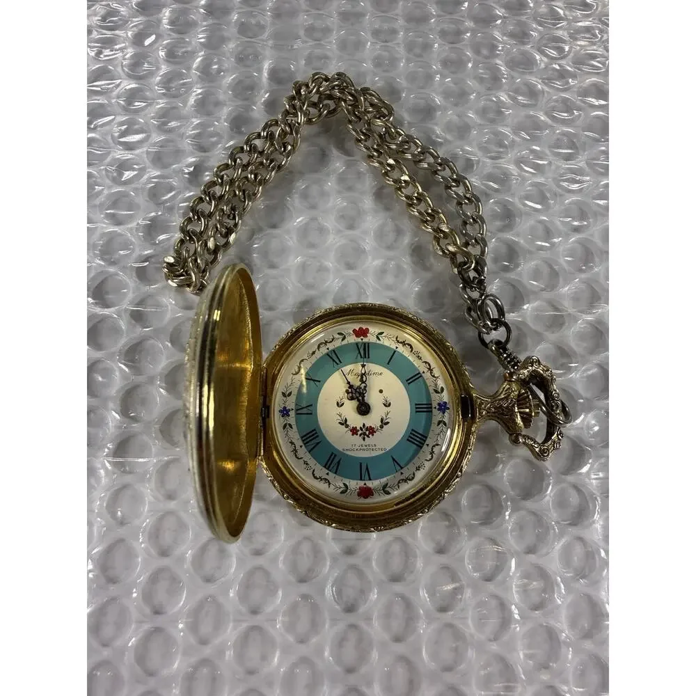 Majestime Pocket Watch 17 Jewel Missing Seconds Hand For Parts